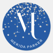 グラムスタイリッシュシルバーグリッターブルーネームモノグラム ラウンドシール (正面)