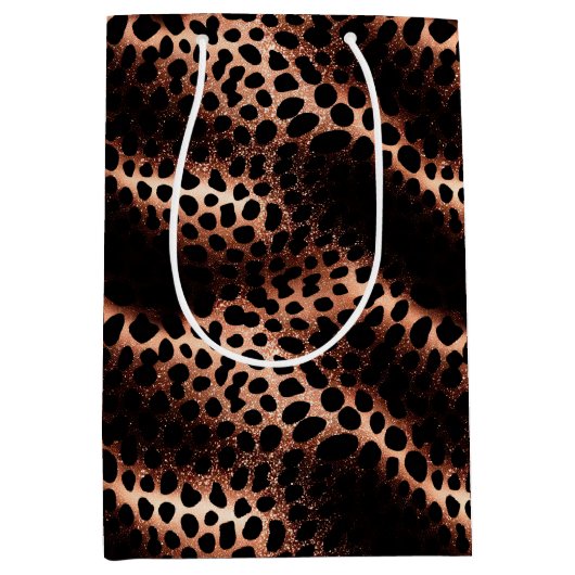 グラムスタイリッシュバラ金ゴールド赤面ピンクヒョウ輝き ミディアムペーパーバッグ (正面)