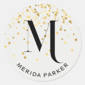 グラムスタイリッシュホワイト金ゴールドグリッターイニシャルモノグラム ラウンドシール (正面)