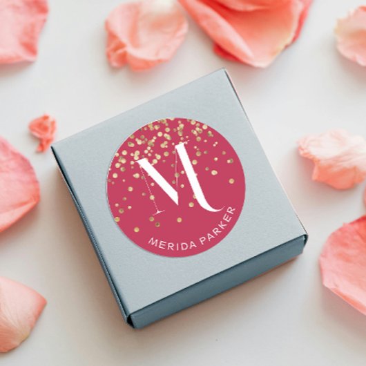 グラムスタイリッシュレッド金ゴールドグリッターイニシャルモノグラム ラウンドシール