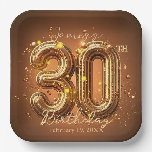 グラムスタイリッシュ・ブラウンと金ゴールド30歳の誕生日 ペーパープレート (正面)