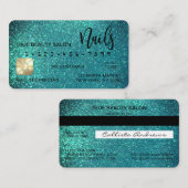 グラムスパークリーティール(緑がかった色)グリッタークレジットカード爪、 ネイルテック 名刺 (正面/裏面)