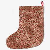 グラムスパークルレッドグリッター金ゴールドヒョウ印刷 ラージクリスマスストッキング (裏面)