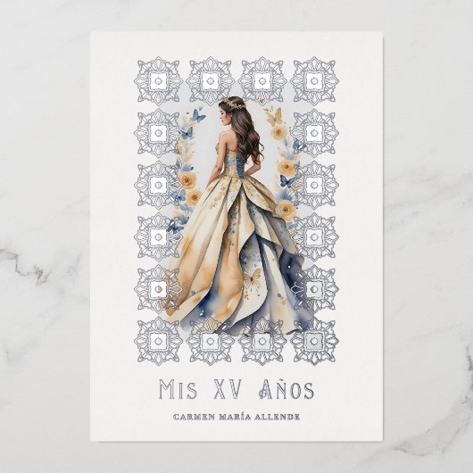 グラムスペインのキンセアニラ銀フレ華美ーム 箔招待状 (正面)