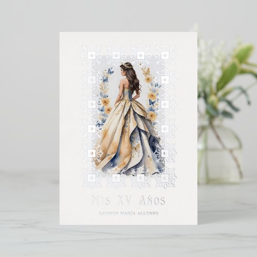 グラムスペインのキンセアニラ銀フレ華美ーム 箔招待状 (立ち正面)