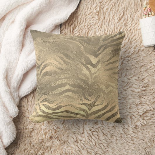 グラムセピア金ゴールドアニマルゼブラスキンサファリルクス クッション (ブランケット)