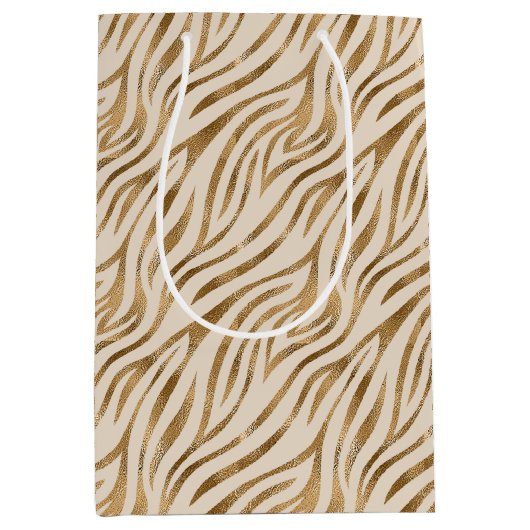 グラムゼブラストライプパターンサファリ金ゴールドID1151 ミディアムペーパーバッグ (正面)