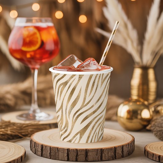 グラムゼブラストライプパターンサファリ金ゴールドID1151 紙コップ