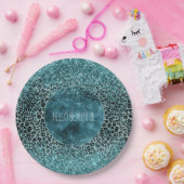 グラムターコイズティール(緑がかった色)ブルーレオパードプリントグリッター ペーパープレート (パーティー)