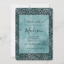 グラムターコイズティール（緑がかった色）ブルーレオパードプリント 招待状