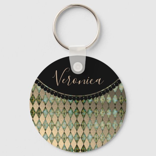 グラムターコイズハーレクインパーソナライズされたキーチェーン キーホルダー (正面)