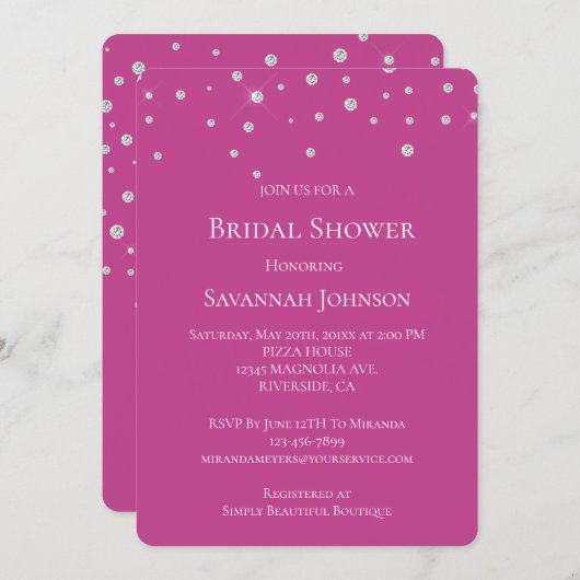 グラムダイアモンズジュエルピンクブライダルシャワー 招待状 (正面/裏面)