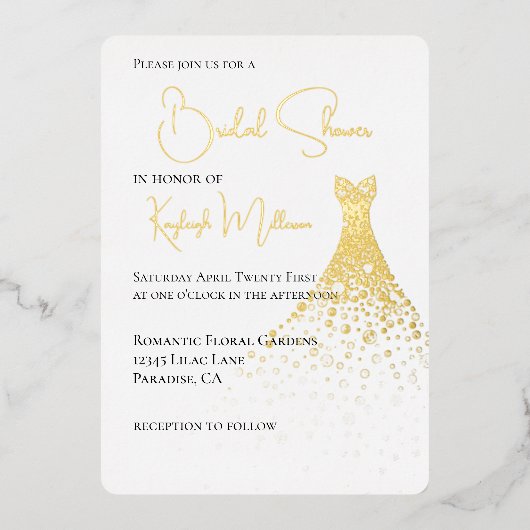 グラムダイアモンズドレスブライダルシャワー 箔招待状 (正面)