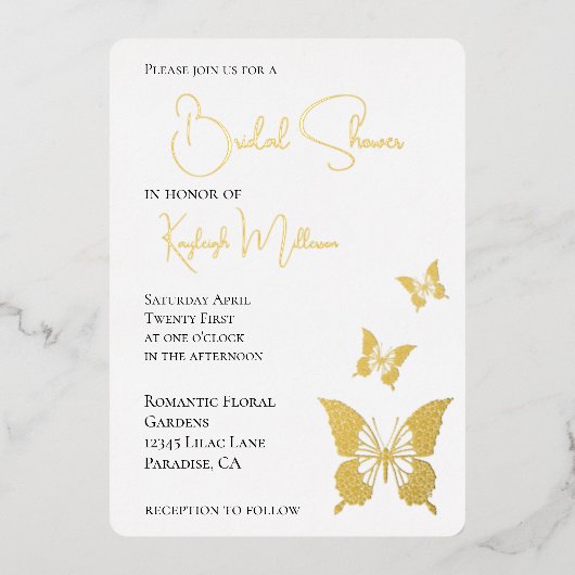 グラムダイアモンズバタフライブライダルシャワー 箔招待状 (正面)