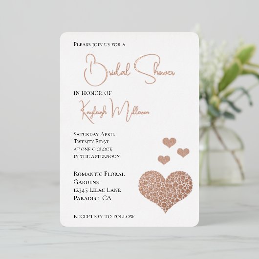 グラムダイアモンドハートブライダルシャワー 箔招待状 (立ち正面)