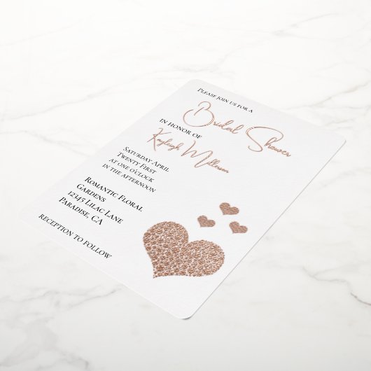 グラムダイアモンドハートブライダルシャワー 箔招待状 (回転した状態)