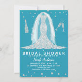 グラムダイアモンド結婚ズドレスティール(緑がかった色)ブライダルシャワー 招待状 (正面)