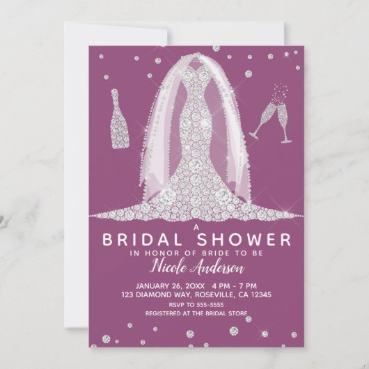 グラムダイアモンド結婚ズドレスベリーブライダルシャワー 招待状 (正面)