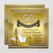 グラムダイヤモンド金ゴールドハイヒール50thバースデーパーティー 招待状 (正面/裏面)