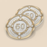 グラムダイヤモンド&金ゴールドフレーム結婚50周年 ラウンドペーパーコースター<br><div class="desc">50周年記念きらめく壁時計の金ゴールドフレーム渦巻形のにグラム白いダイヤ結婚モンドをセット。変更可能な文字フォント色のカスタマイズ可能な金ゴールド。ダイヤモンドと金ゴールドのイメージは、イメージジェネレータに文字して作成された。</div>