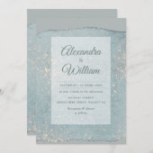 グラムダスティブルーグリッターパステルモダンブルー金ゴールド 招待状 (正面/裏面)