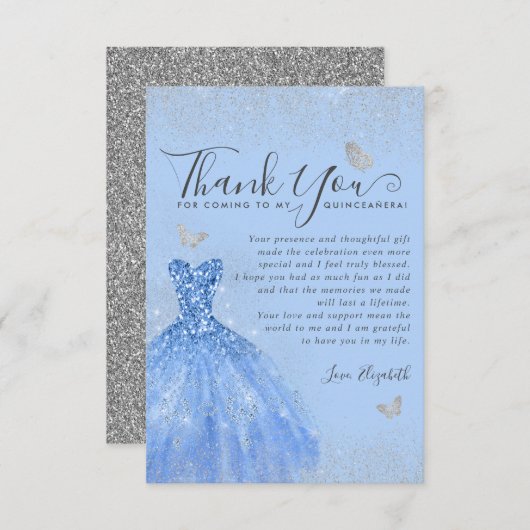 グラムダスティブルーシルバーグリッタードレスキンセアニェラ サンキューカード (正面/裏面)
