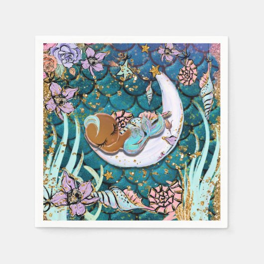 グラムダークマーメイド金ゴールドグリッターボーイズ赤ちゃんシャワー スタンダードカクテルナプキン (正面)