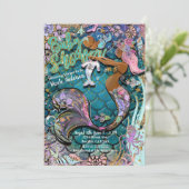 グラムダークマーメイド金ゴールドグリッターボーイズ赤ちゃんシャワー 招待状 (スタンド正面)