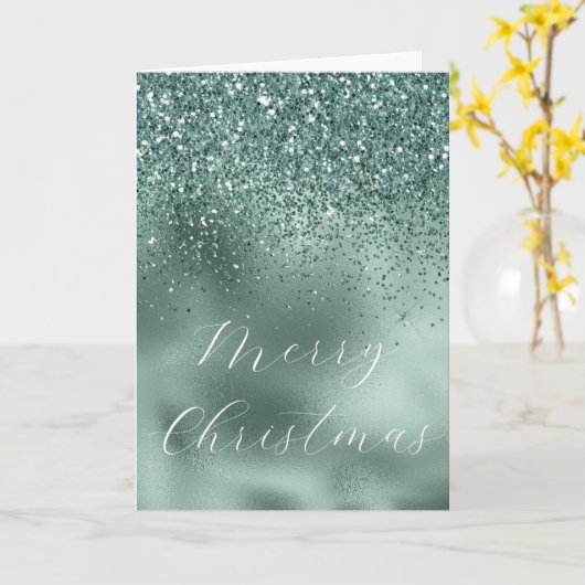 グラムティール(緑がかった色)アクアパイングリーングリジーグリッター カード (黄色い花)