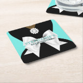 グラムティール（緑がかった色）エスニックファンシーティファニーテーマベビーシャワー スクエアペーパーコースター (アングル)