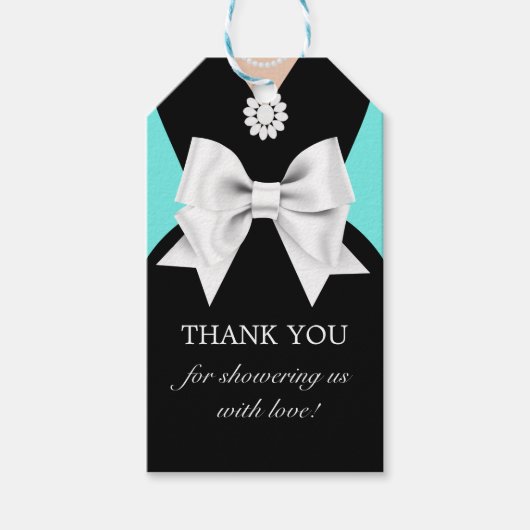 グラムティール（緑がかった色）エレガントティファニーベビーシャワーメッセージカード ギフトタグ (正面)