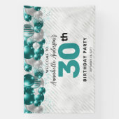 グラムティール（緑がかった色）グリーンシルバーバルーングリッターウェルカム 横断幕 (縦)