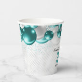 グラムティール(緑がかった色)グリーンシルバーバルーングリッター誕生日 紙コップ (正面)