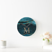 グラムティール（緑がかった色）グリーン金ゴールドアゲートジオードグリッターモノグラム ラウンド壁時計 (ホーム)