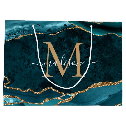 グラムティール（緑がかった色）グリーン金ゴールドグリッターアゲートゲーデモノグラム ラージペーパーバッグ (裏面)