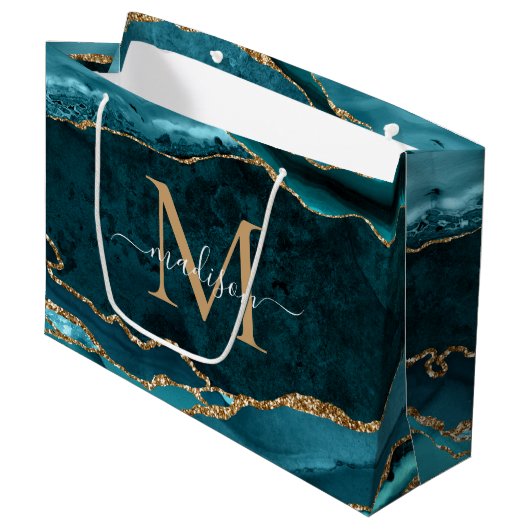 グラムティール(緑がかった色)グリーン金ゴールドグリッターアゲートゲーデモノグラム ラージペーパーバッグ (正面アングル)