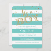 グラムティール（緑がかった色）ラグビーストライプボーイベビーシャワー招待状 招待状 (正面)