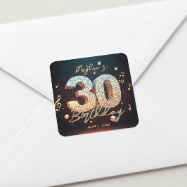 グラムディスコボールミュージックテーマ30歳誕生日パーティー スクエアシール