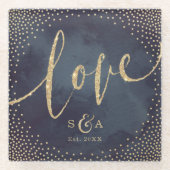 グラムナイトフェイク金ゴールドグリッター書道愛 ガラスコースター (正面)