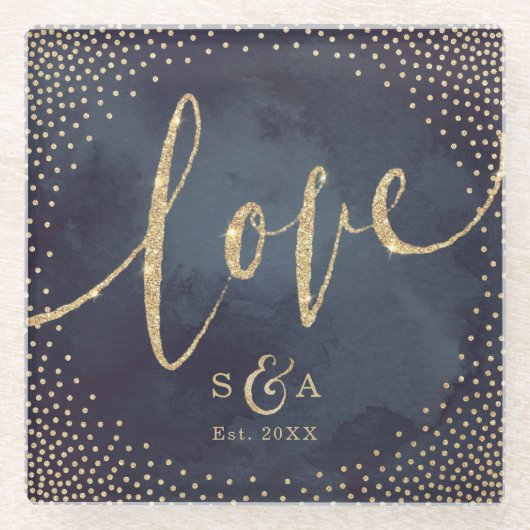 グラムナイトフェイク金ゴールドグリッター書道愛 ガラスコースター (正面)