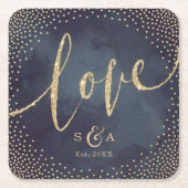 グラムナイトフェイク金ゴールドグリッター結婚ズモノグラム スクエアペーパーコースター (正面)