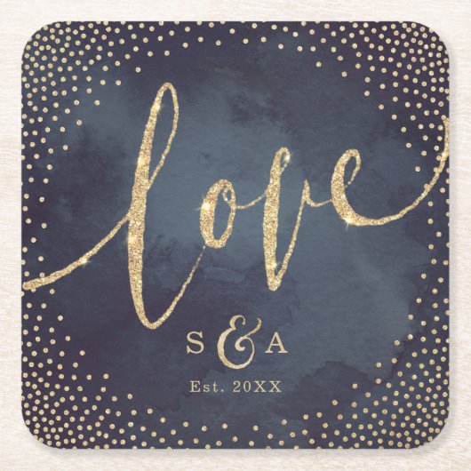グラムナイトフェイク金ゴールドグリッター結婚ズモノグラム スクエアペーパーコースター (正面)
