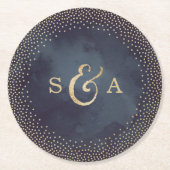グラムナイトフェイク金ゴールドグリッター結婚ズモノグラム ラウンドペーパーコースター (正面)