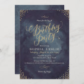 グラムナイト金ゴールドグリッター書道バースデーパーティー 招待状 (正面/裏面)