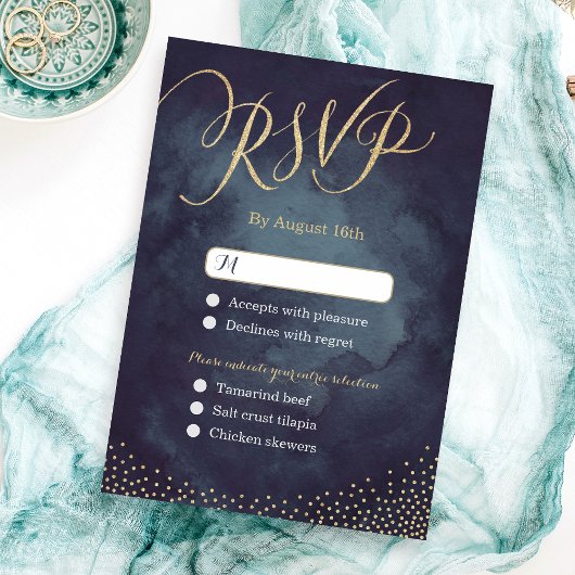 グラムナイト金ゴールドグリッター書道結婚式RSVP 出欠カード