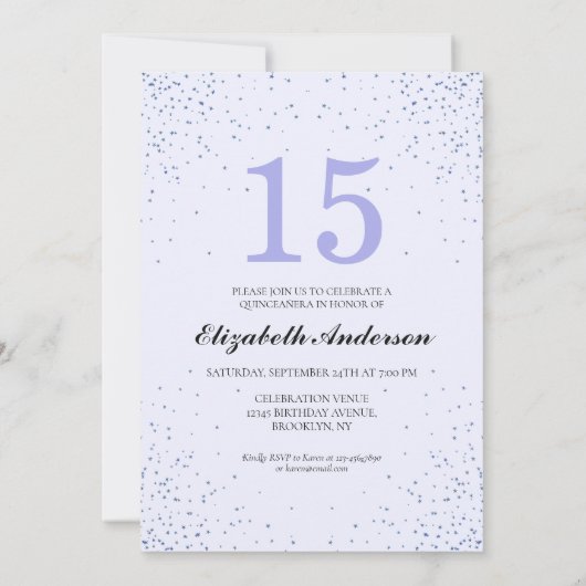 グラムネイビーブルースパークルドレスキンセニェラグリッター 招待状 (裏面)