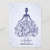 グラムネイビーブルースパークルドレスキンセニェラグリッター 招待状 (正面/裏面)