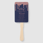 グラムネイビーブルーバラ金ゴールド結婚式 プログラム ハンドファン (正面)