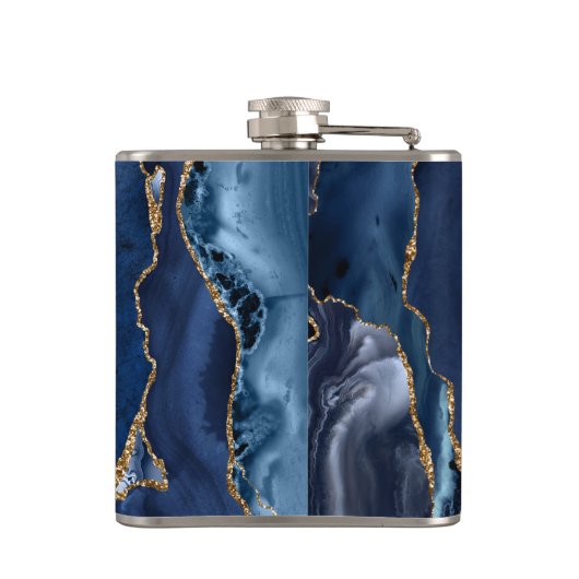 グラムネイビーブルー金ゴールドグリッターアゲートゲーデモノグラム フラスク (裏面)