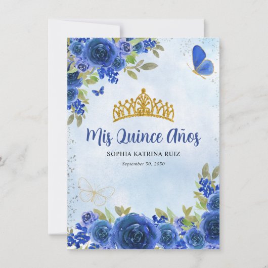 グラムネイビーブルー金ゴールドフローラプリンセスキンセアニラ サンキューカード (裏面)